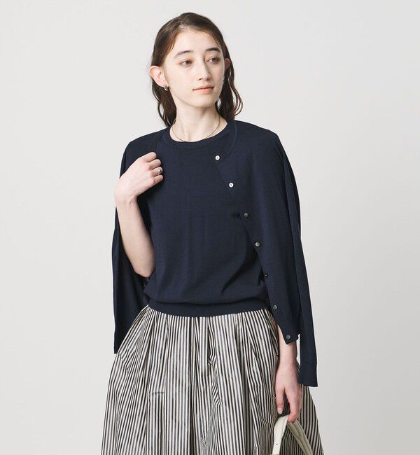 UNITED ARROWS「18G ハーフスリーブ クルーネックニット ‐ウォッシャブル‐」|ニット・セーター|NAVY