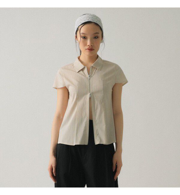 Ray BEAMS 「ストライプ ジップ シャツ ハーフスリーブ」|シャツ・ブラウス|