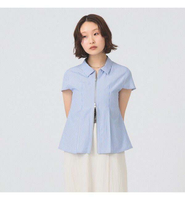 Ray BEAMS 「ストライプ ジップ シャツ ハーフスリーブ」|シャツ・ブラウス|BLUE