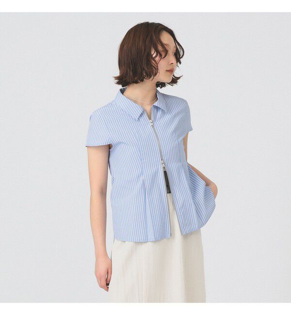 Ray BEAMS 「ストライプ ジップ シャツ ハーフスリーブ」|シャツ・ブラウス|