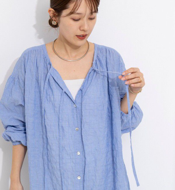 NOLLEY'S「ウォッシャブルシャーリングストライプ2WAYギャザーワンピース」|ワンピース|