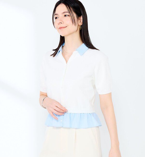 NOLLEY'S sophi「《手洗い可能/セットアップ対応》布帛襟取り外し可裾布帛半袖カーディガン」|カーディガン|オフホワイト