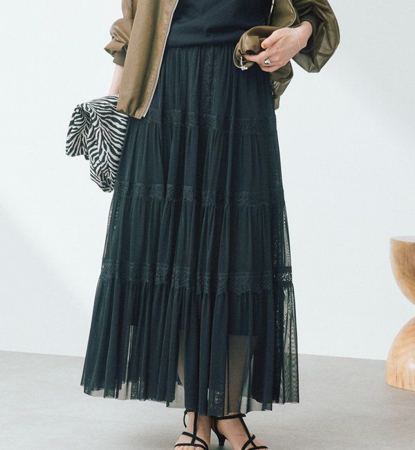  「予約【着映え】チュールティアードスカート」|スカート|ブラック