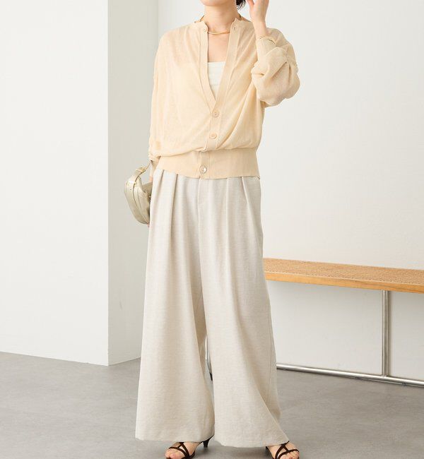  「予約【防シワ性/紫外線防止】リネンライクタックワイドスラックス」|チノ|
