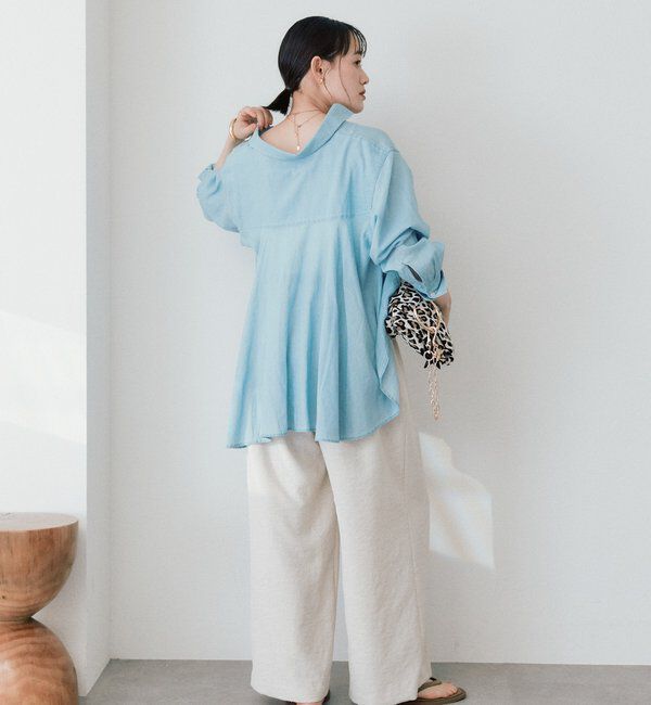  「予約【防シワ性/紫外線防止】リネンライクタックワイドスラックス」|チノ|