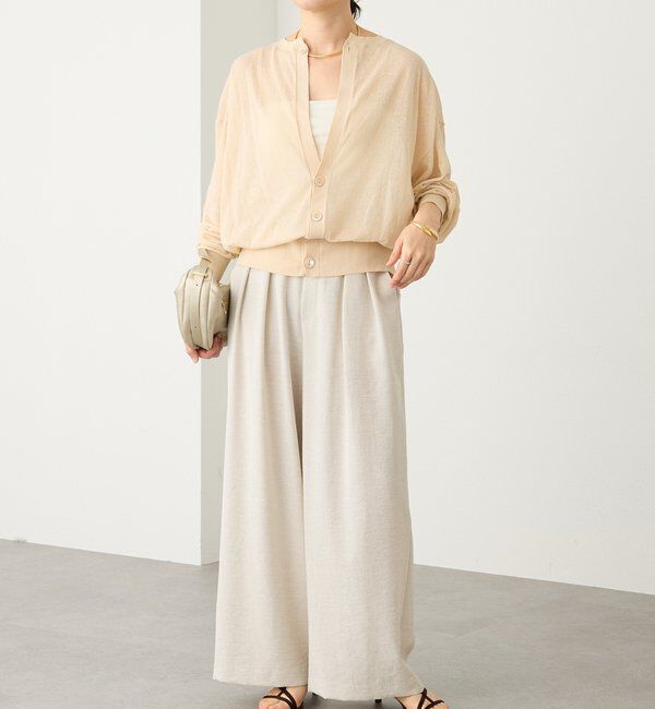  「予約【防シワ性/紫外線防止】リネンライクタックワイドスラックス」|チノ|