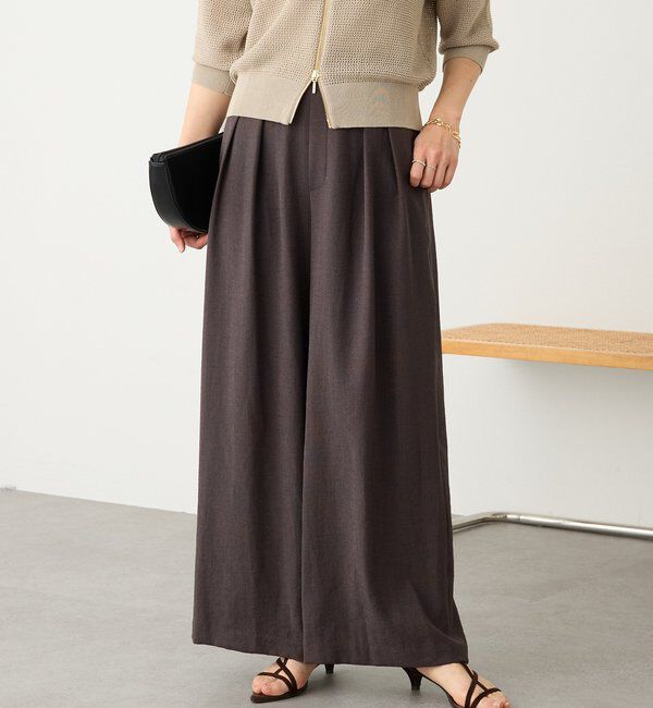  「予約【防シワ性/紫外線防止】リネンライクタックワイドスラックス」|チノ|
