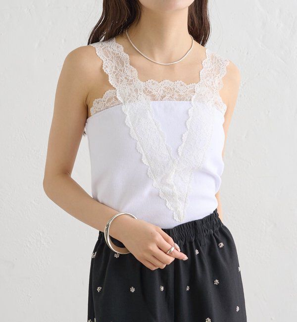  「パット付きVレースタンクトップ」|キャミソール|