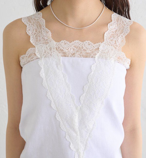  「パット付きVレースタンクトップ」|キャミソール|