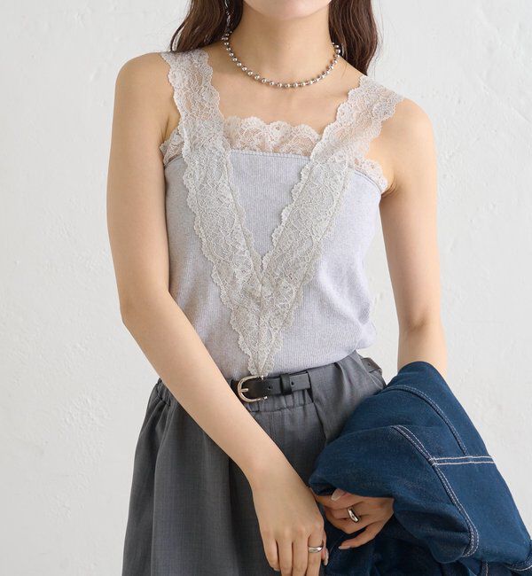 「パット付きVレースタンクトップ」|キャミソール|