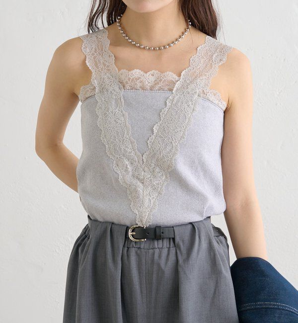  「パット付きVレースタンクトップ」|キャミソール|