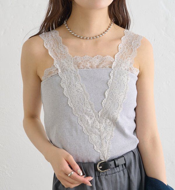  「パット付きVレースタンクトップ」|キャミソール|