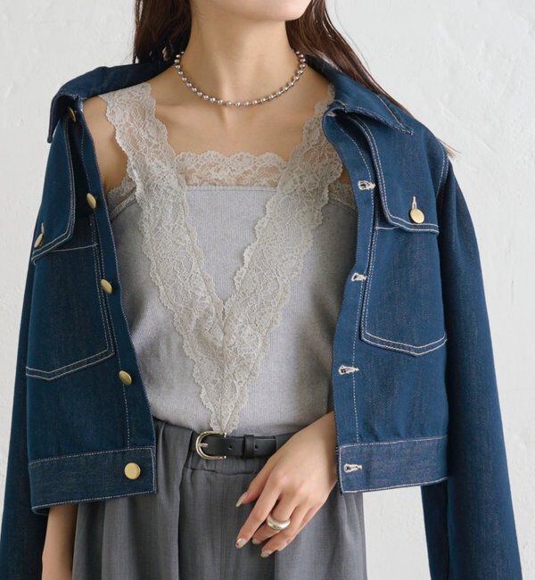  「パット付きVレースタンクトップ」|キャミソール|