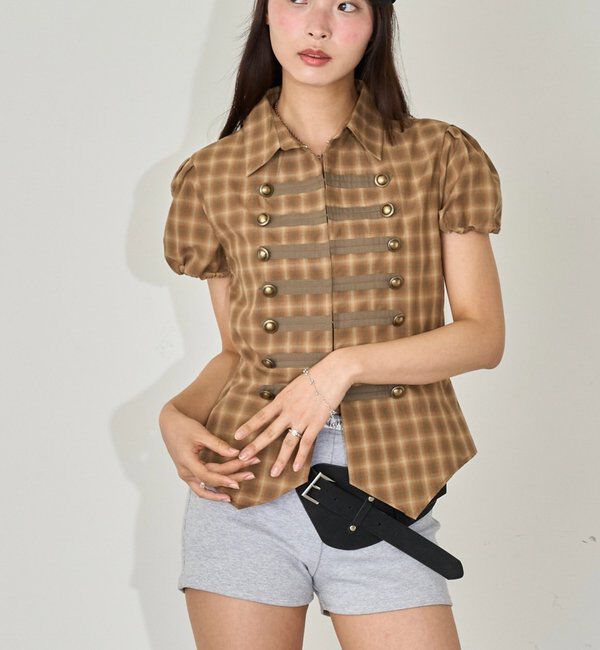  「ナポレオンパフスリブラウス」|シャツ・ブラウス|ブラウン