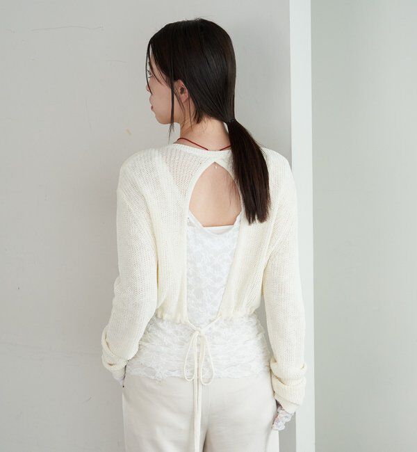  「バックデザインペーパーメッシュカーディガン」|カーディガン|