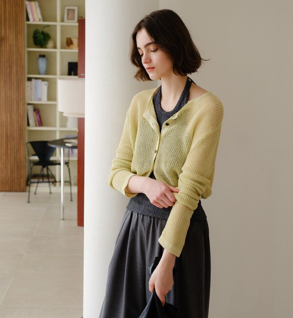  「バックデザインペーパーメッシュカーディガン」|カーディガン|