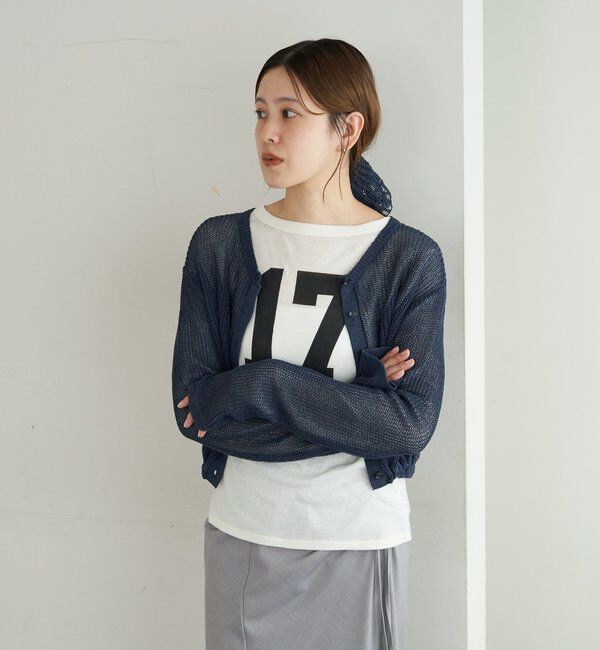  「バックデザインペーパーメッシュカーディガン」|カーディガン|