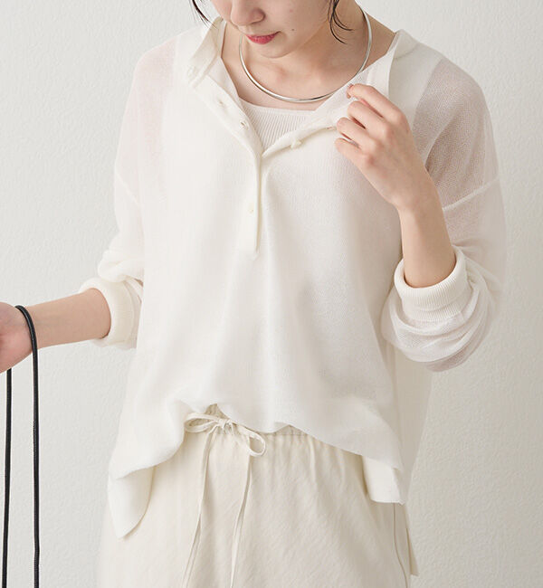  「透かし編みロゴジャガード2WAYプルオーバー」|キャミソール|オフホワイト