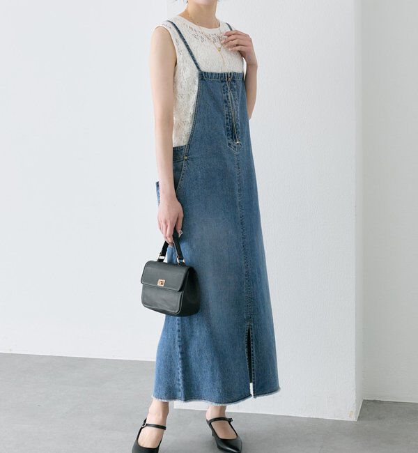  「綿麻デニムジャンパースカート」|ワンピース|インディゴブルー