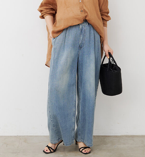  「綿麻デニムイージーパンツ」|デニム|ブルー