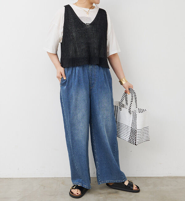  「綿麻デニムイージーパンツ」|デニム|
