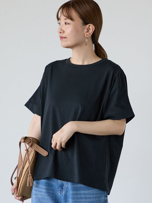 Lugnoncure「【接触冷感】ロールスリーブトップス」|Tシャツ・カットソー|チャコールグレー