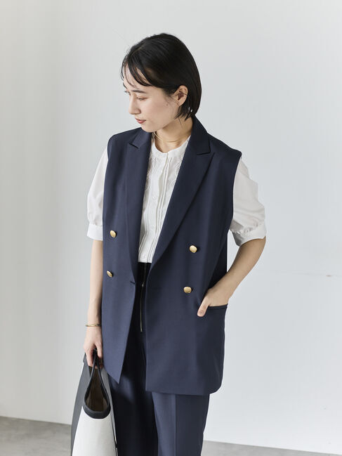 Te chichi「リネンライクダブルブレストジレ(セットアップ可)」|ダウンベスト・ベスト|ネイビー