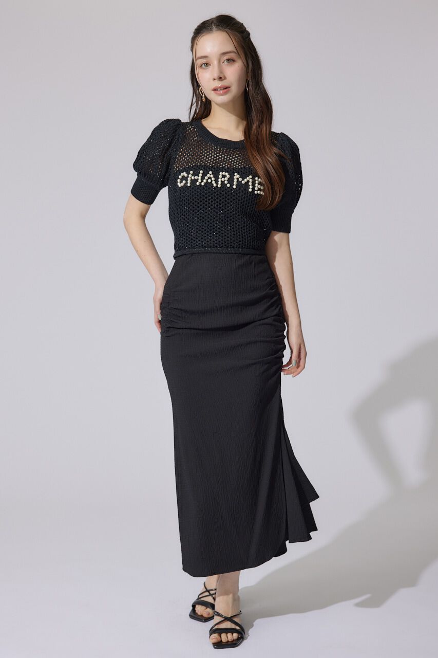 rienda「メッシュロゴショートニットトップス」|ニット・セーター|