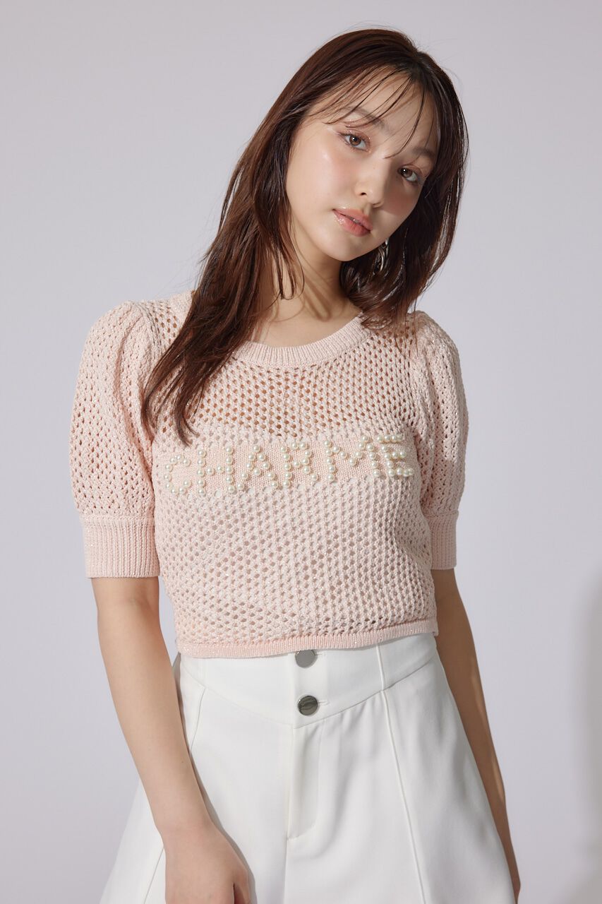 rienda「メッシュロゴショートニットトップス」|ニット・セーター|