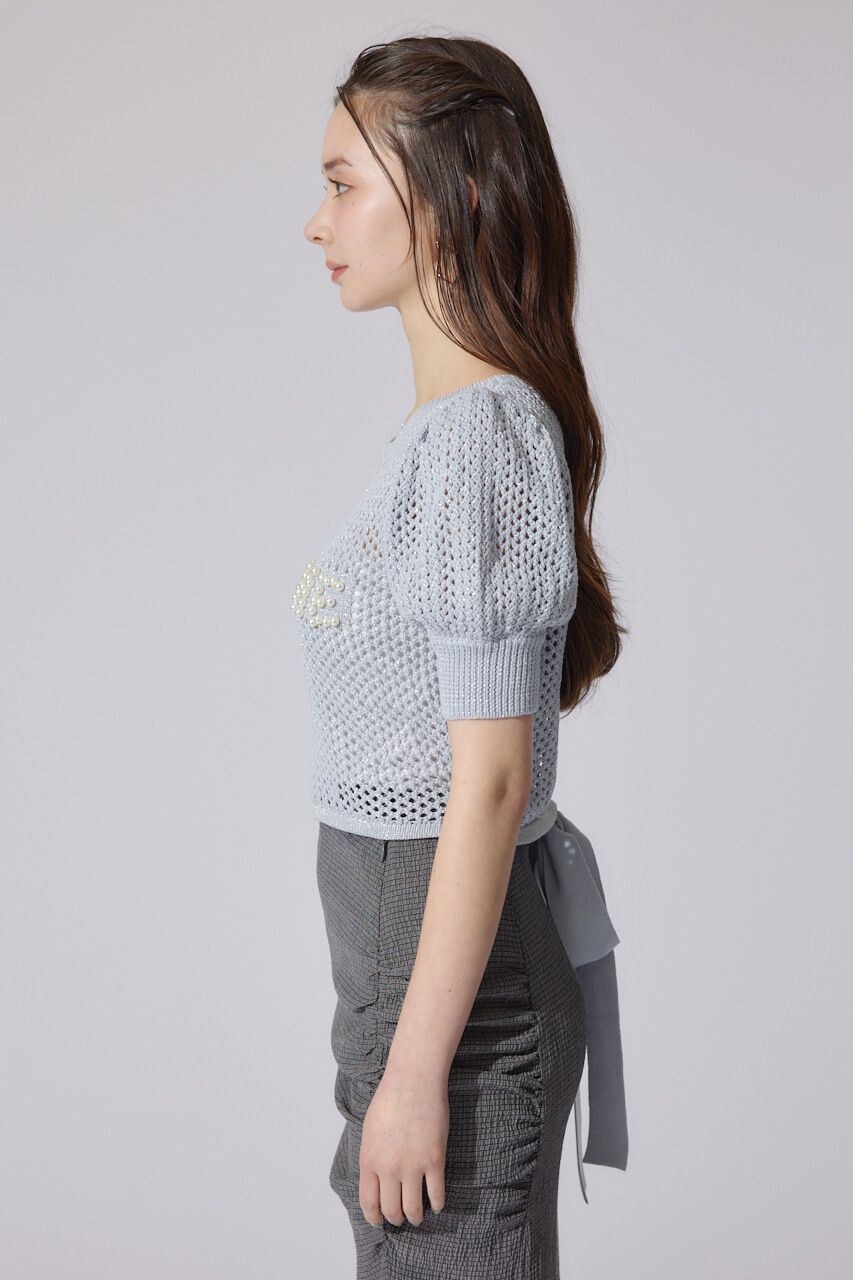 rienda「メッシュロゴショートニットトップス」|ニット・セーター|