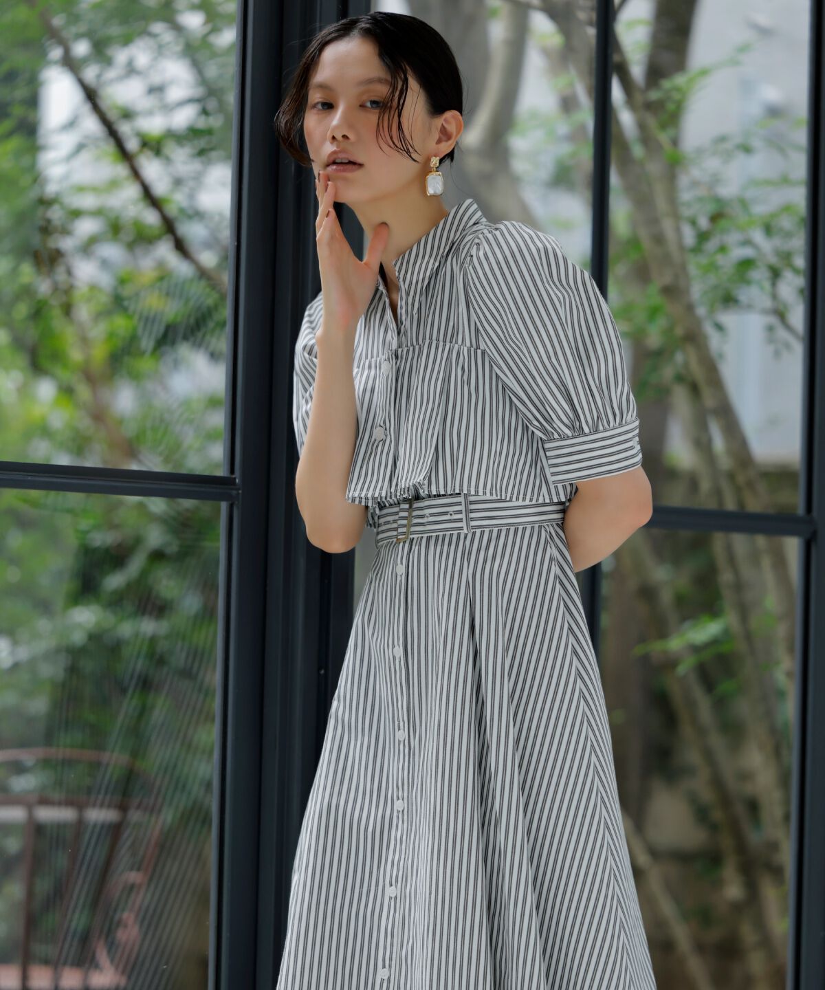 アンドクチュール「ビスチェ切替ストライプシャツワンピース」|ワンピース|