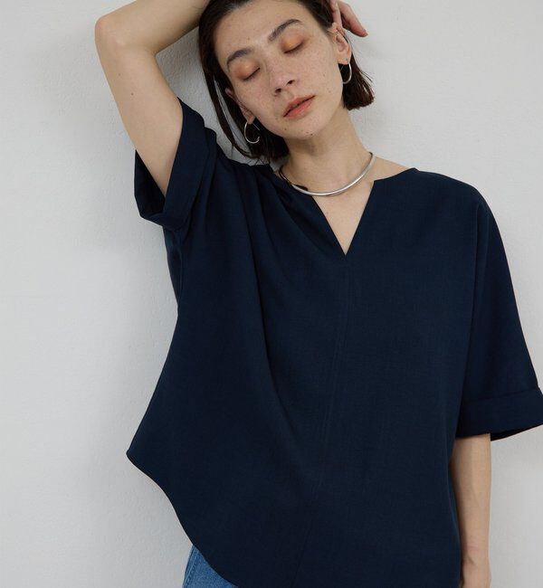  「スキッパーブラウス」|シャツ・ブラウス|ネイビー