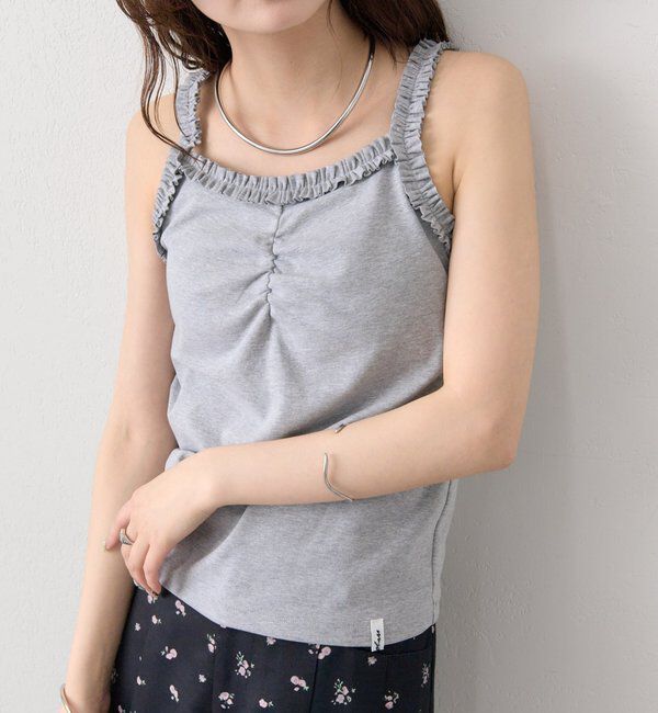  「パット付きギャザーフリルキャミソール」|キャミソール|グレー