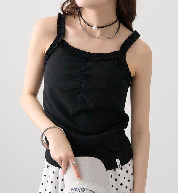  「パット付きギャザーフリルキャミソール」|キャミソール|ブラック