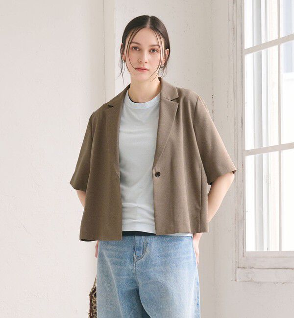 BEAUTY&YOUTH UNITED ARROWS「【WEB限定 Wardrobe DAILY MINIMAL】メランジ ハーフスリーブジャケット ウォッシャブル」|テーラードジャケット|