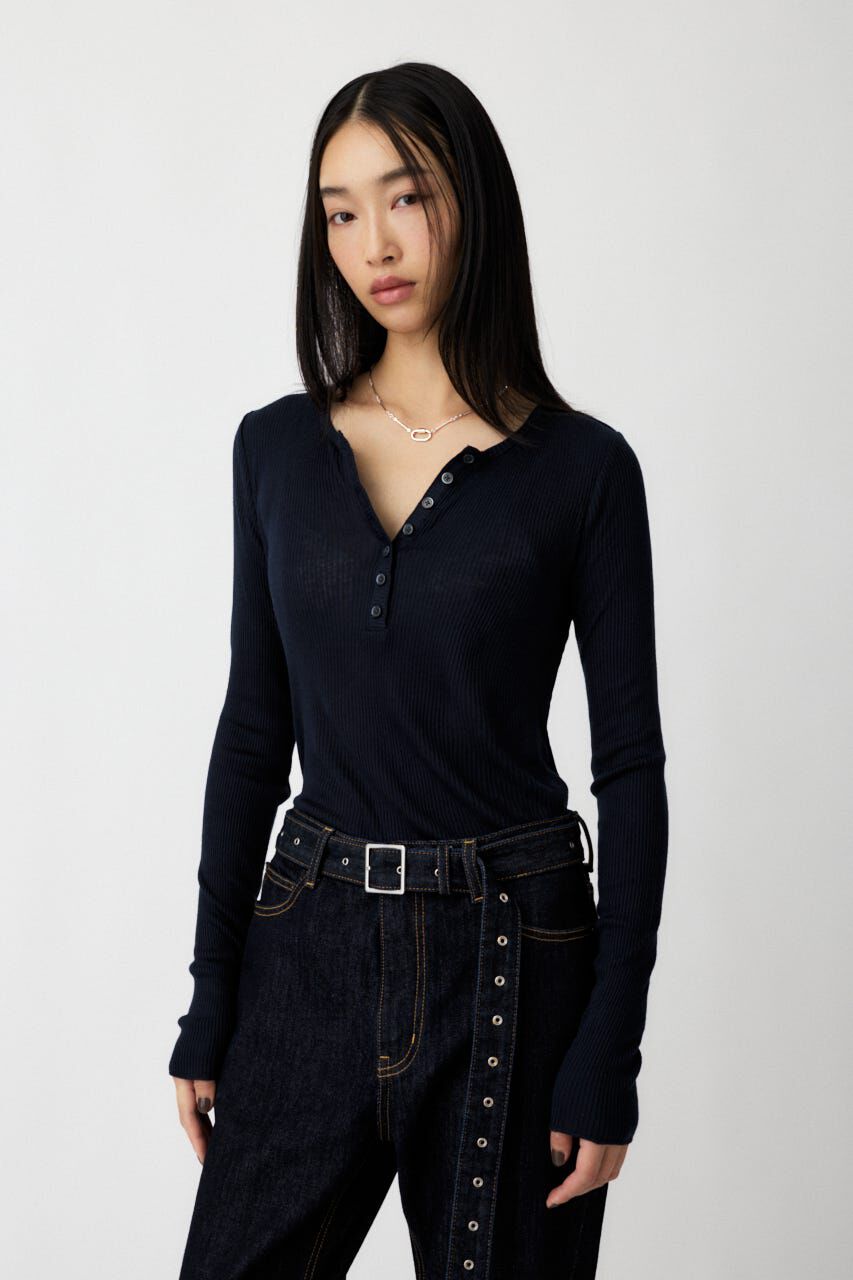MOUSSY「HENRY NECK LONG SLEEVE Ｔシャツ」|Tシャツ・カットソー|NVY
