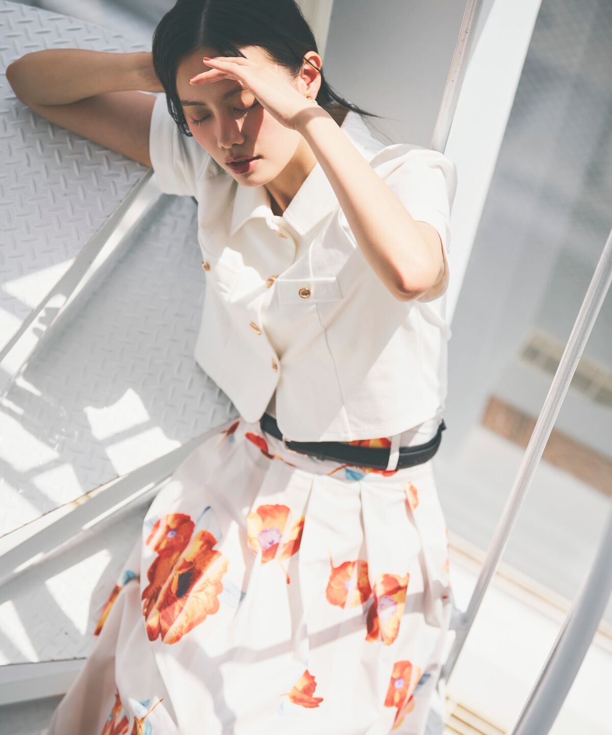 アンドクチュール「サンセットフラワータックフレアスカート」|フレア|