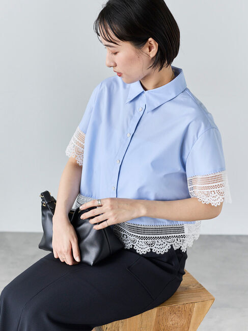 Te chichi「レースヘムクロップトシャツ」|シャツ・ブラウス|サックスブルー