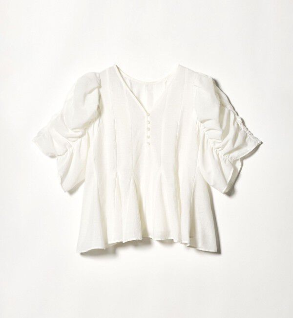 EMMEL REFINES「＜EMMEL REFINES＞EM パネルキリカエ ソデギャザー ブラウス」|シャツ・ブラウス|OFF WHITE