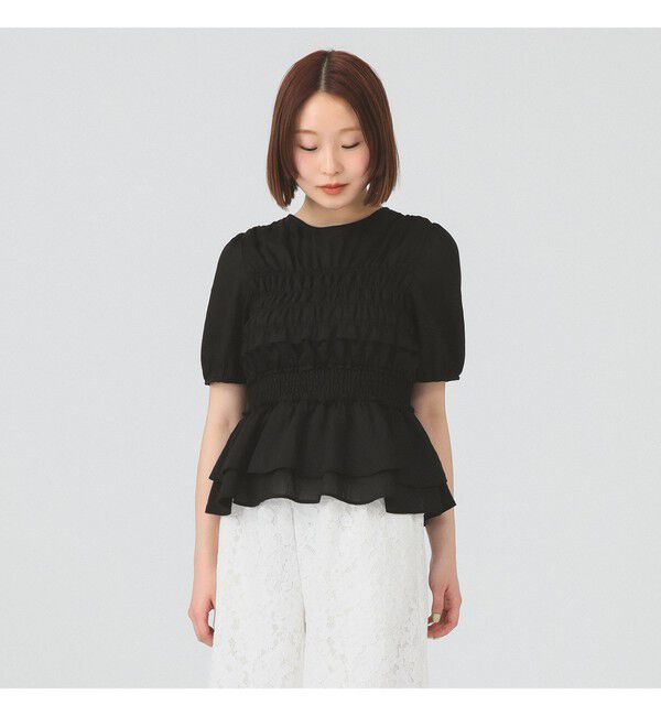 Ray BEAMS 「シアー シャーリング パフスリーブ ブラウス」|シャツ・ブラウス|BLACK