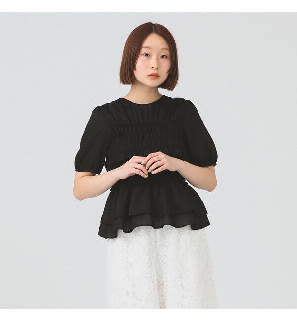 Ray BEAMS 「シアー シャーリング パフスリーブ ブラウス」|シャツ・ブラウス|