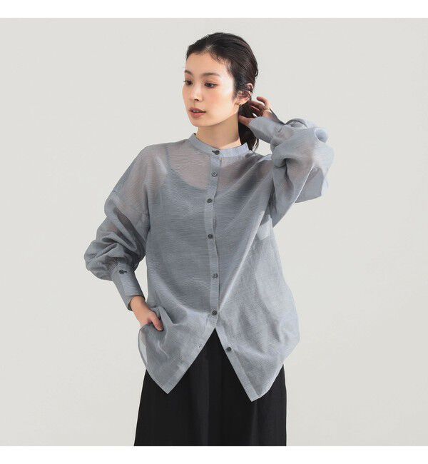 Demi-Luxe BEAMS 「AK+1 / コットンシルク ギンガム シャツ」|シャツ・ブラウス|NAVY