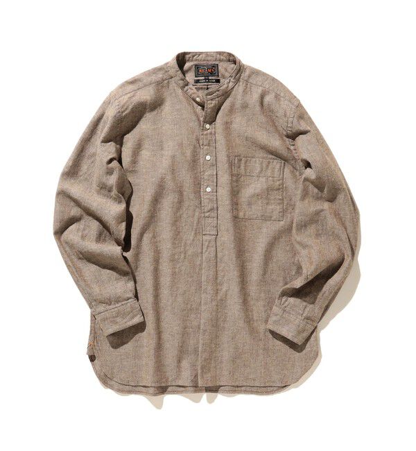 BEAMS PLUS「Band Collar Pullover Cotton Linen Herringbone」|シャツ・ブラウス|BROWN
