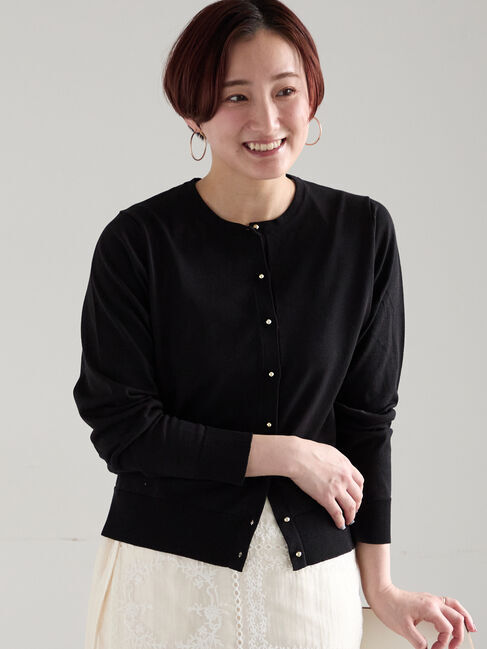 Te chichi「14G綿ポリクルーカーディガン【接触冷感・UVカット・抗菌防臭】」|カーディガン|ブラック