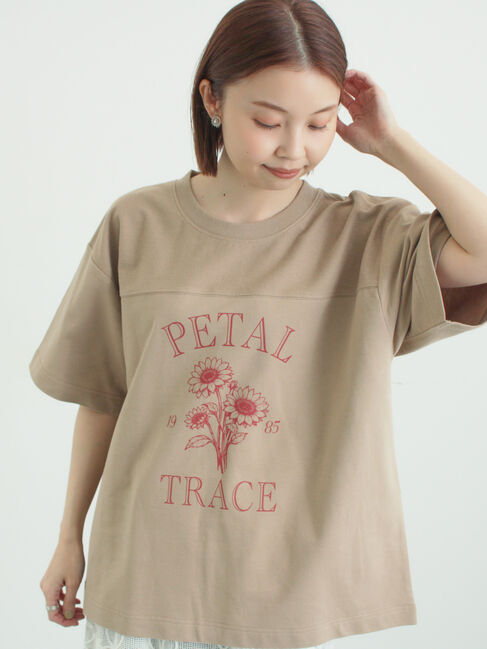 Samansa Mos2「【接触冷感】ミニ裏毛切替フラワープリントTシャツ」|Tシャツ・カットソー|ベージュ