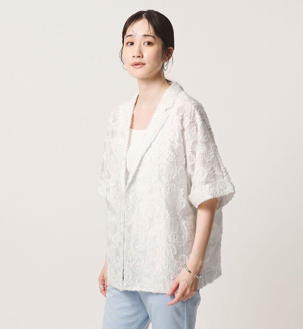 UNITED ARROWS「ラメ カット ジャガード ジャケット ‐ウォッシャブル‐」|テーラードジャケット|WHITE