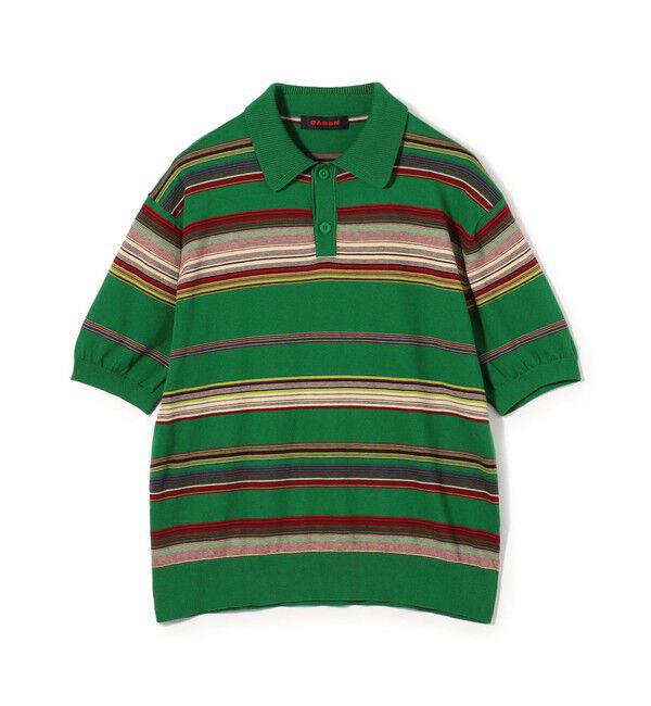 CABaN「コットンカシミヤ マルチボーダー ポロプルオーバー」|ニット・セーター|56 カーキ系
