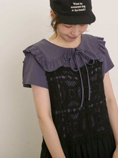 Samansa Mos2「セーラー襟Tシャツ」|Tシャツ・カットソー|ネイビー