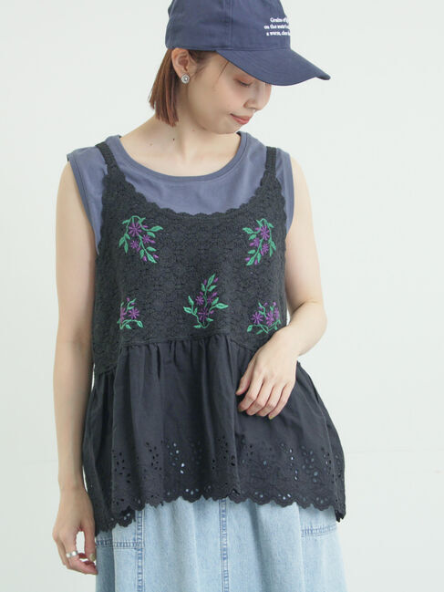 Samansa Mos2「ニットドッキングレースビスチェ」|ダウンベスト・ベスト|ブラック