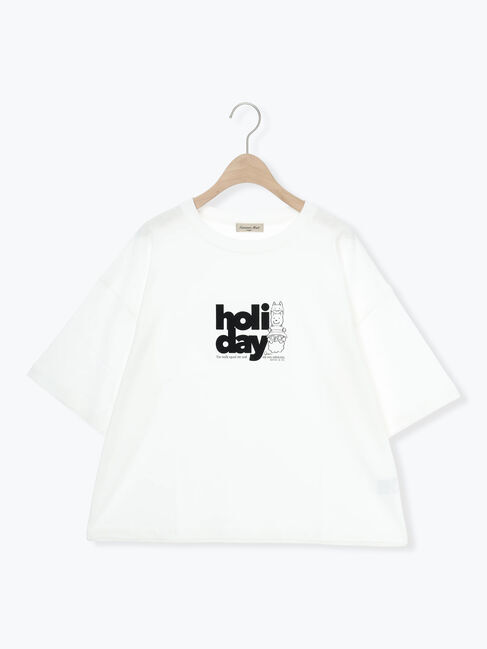 Samansa Mos2「ヴィンテージ風天竺おじさんフロッキープリントTシャツ」|Tシャツ・カットソー|オフホワイト